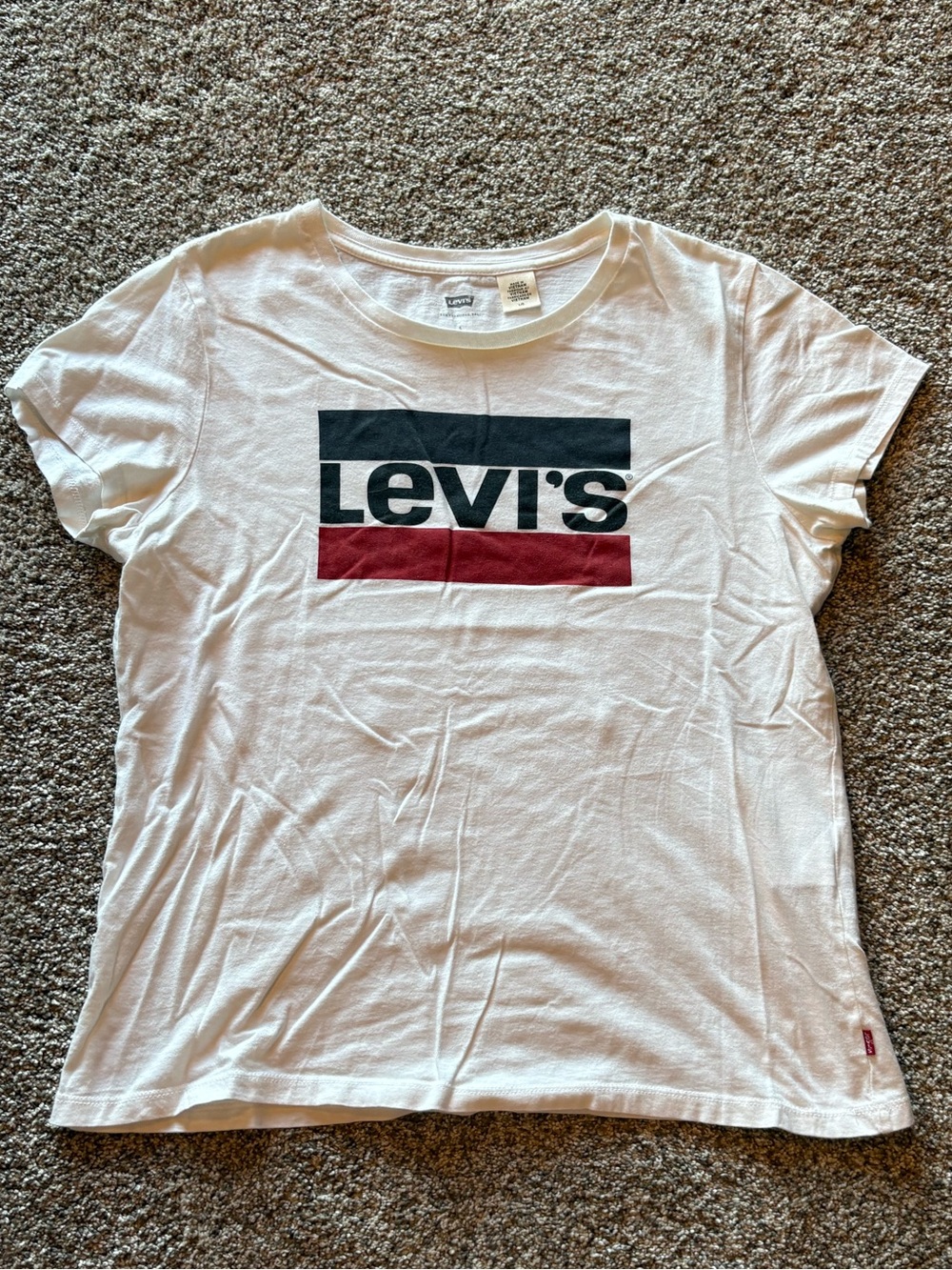 Levi's White Short Sleeve Logo Tee with Black & Red Bars